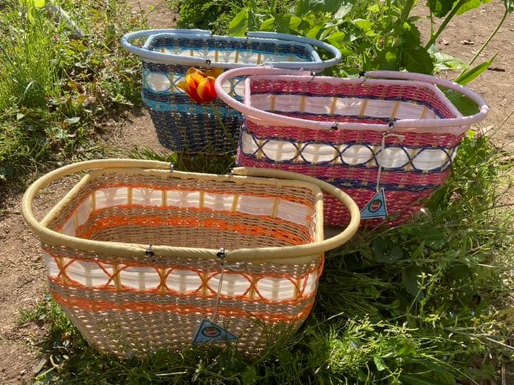 篭バック　 キュート、花色(シバヤマさんの手づくりカゴ)昭和レトロ