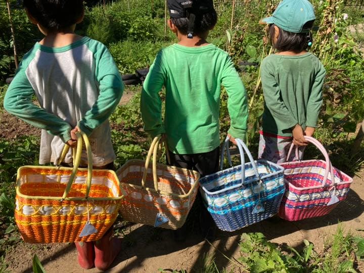 篭バック　 キュート、花色(シバヤマさんの手づくりカゴ)昭和レトロ