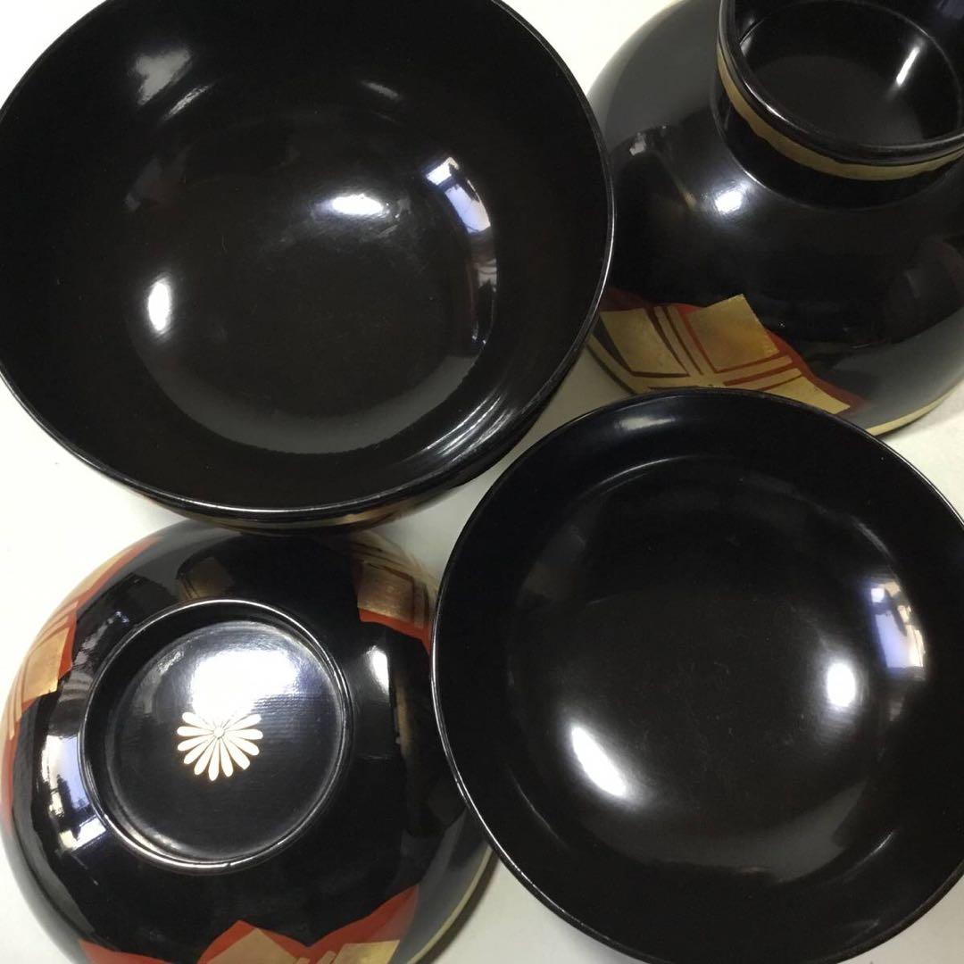 漆器◆秀衡塗？ 汁椀 2客◆漆塗 蓋椀 雑煮椀 金彩 木製 和食器 吸物椀