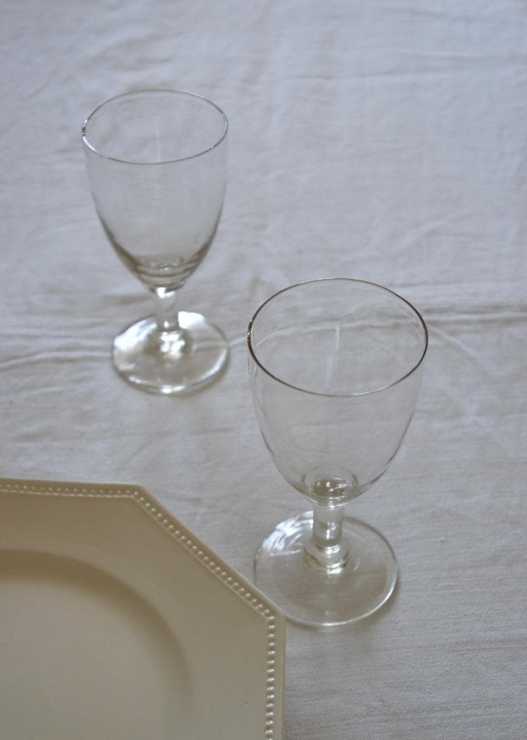 フランスアンティーク　19世紀　ビストログラス　ワイングラス　15cm　2客