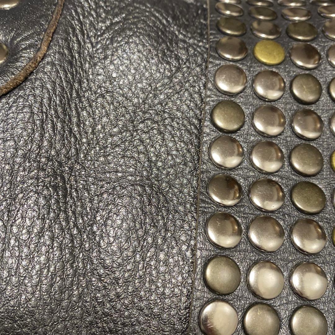 【TRES 】スタッズ　ショルダー　レザー　本革　Y2K トートバッグ　ブロンズ