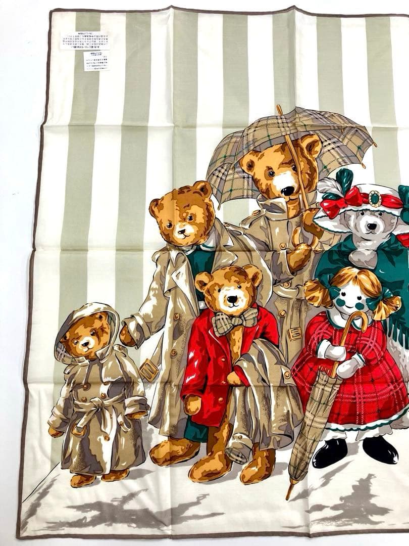 新品 Burberrys テディベアファミリー ハンカチ シルク混 ヴィンテージ