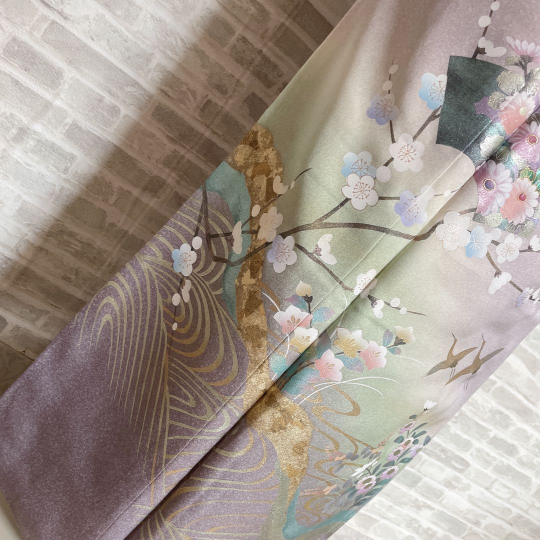 訪問着　フルセット　鶴　飛び立つ鶴　金彩加工　螺鈿加工　入学式　卒業式　Q5