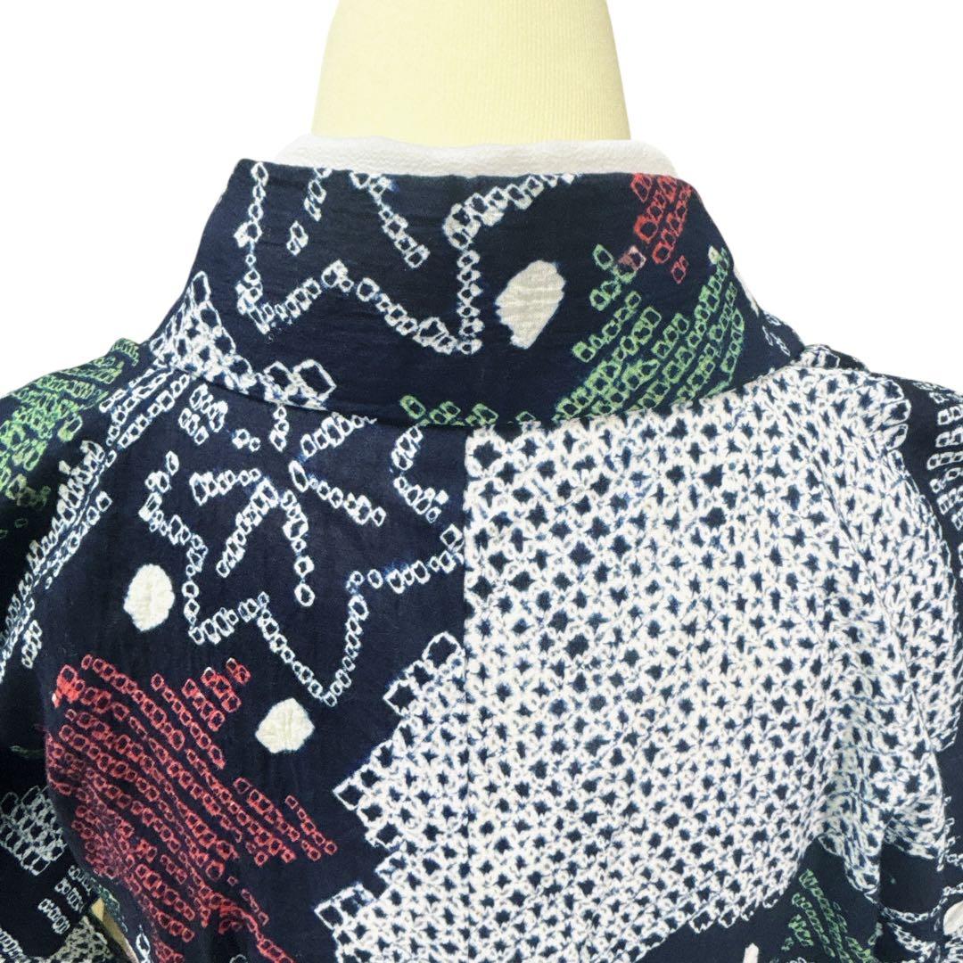 A72有松鳴海絞り 高級浴衣 花 綿　美品