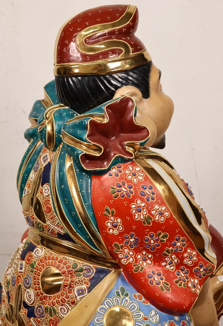 九谷焼　峰光 銘　色絵金彩　恵比寿像　七福神　置物　高さ約62cm　BK125