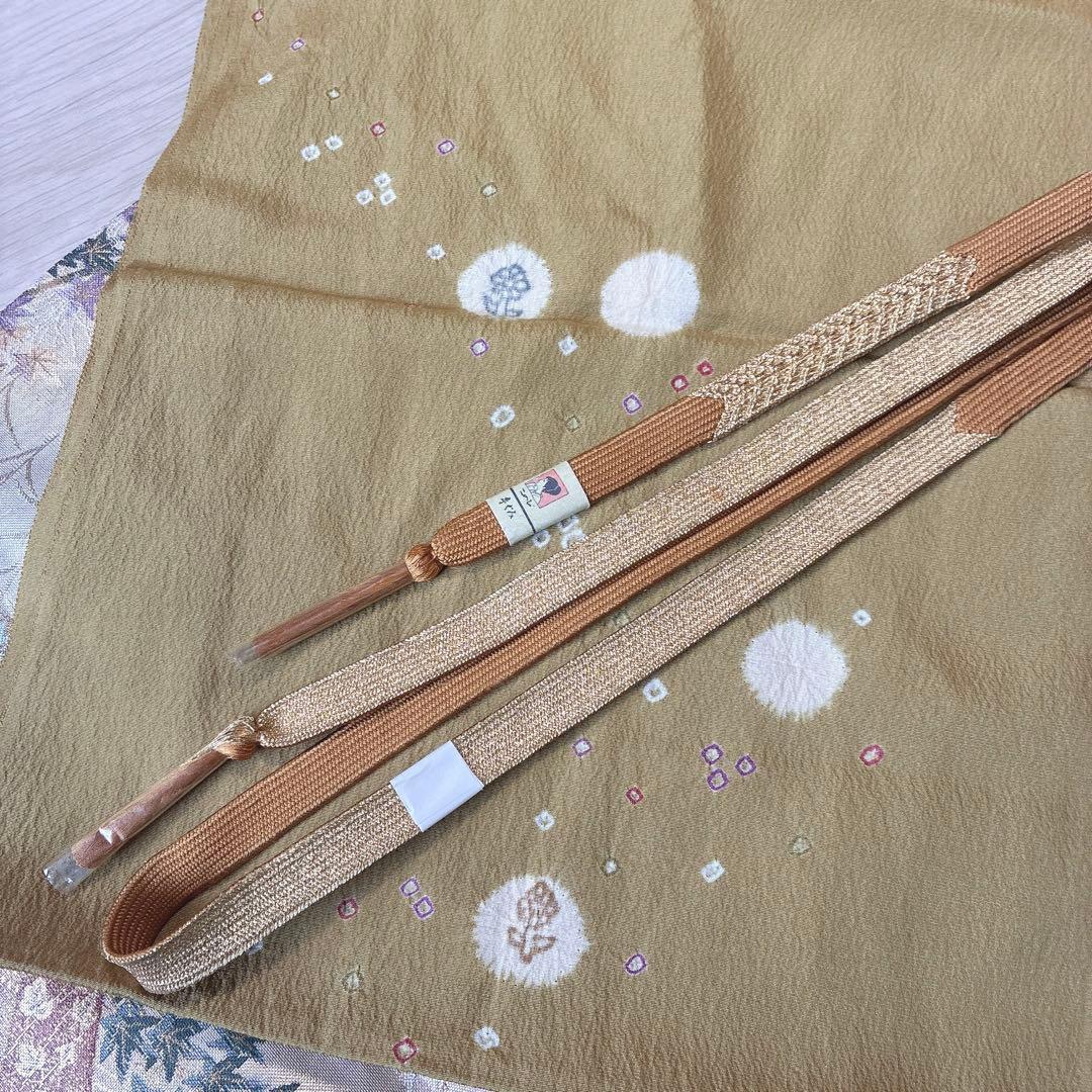 訪問着　フルセット　着物　正絹　Lサイズ　ロング　雪輪　花　金駒刺繍　N5