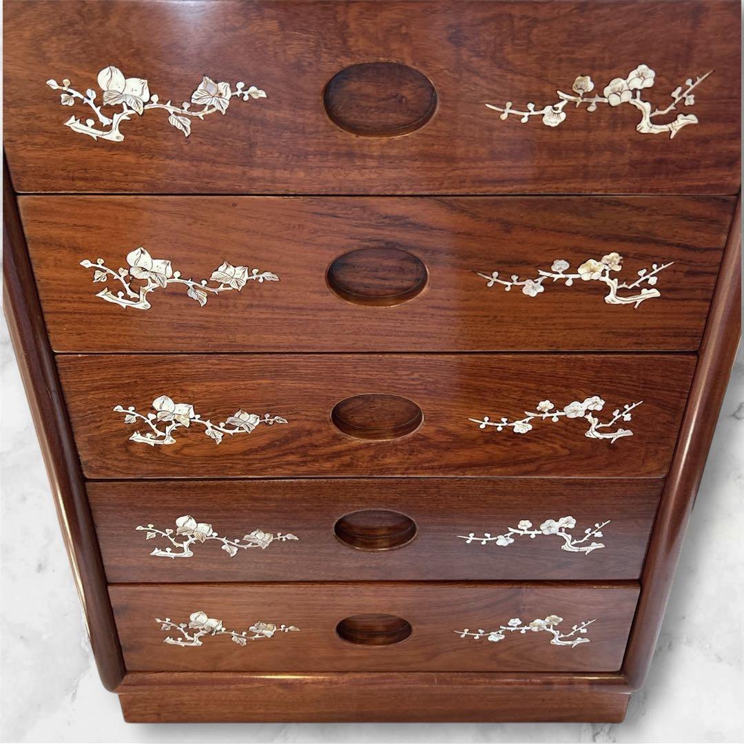 骨董品 螺鈿細工 チェスト タンス 五段チェスト 小物収納 木製 引き出し 螺鈿