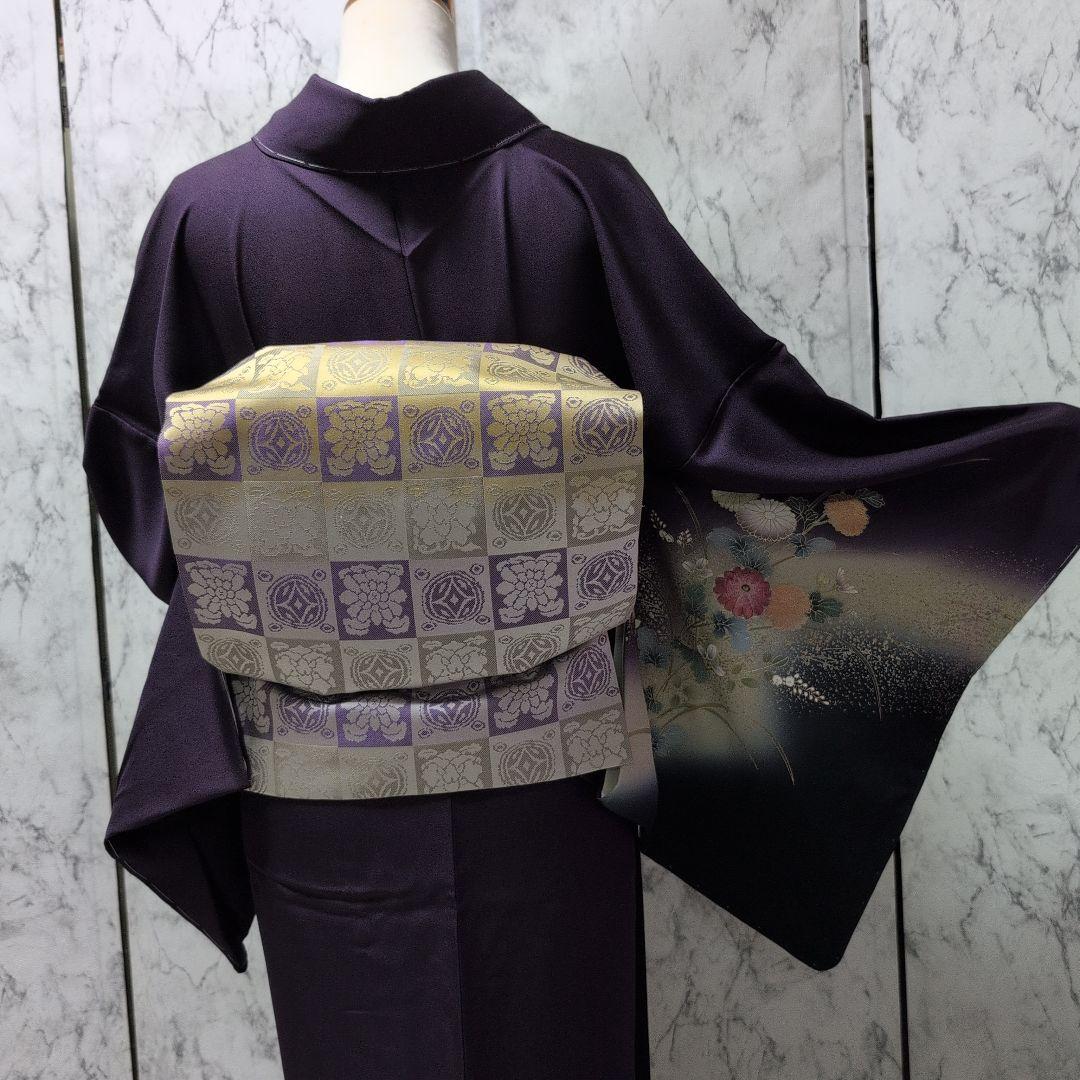 十三夜様高級正絹　紫地　金彩手刺繍　全体しつけ糸有り