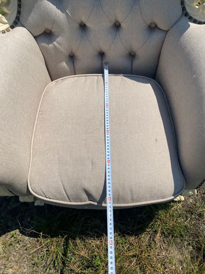 姫系　グレー　ホワイト　ロココ調　アンティーク調　猫足　1人掛けソファ