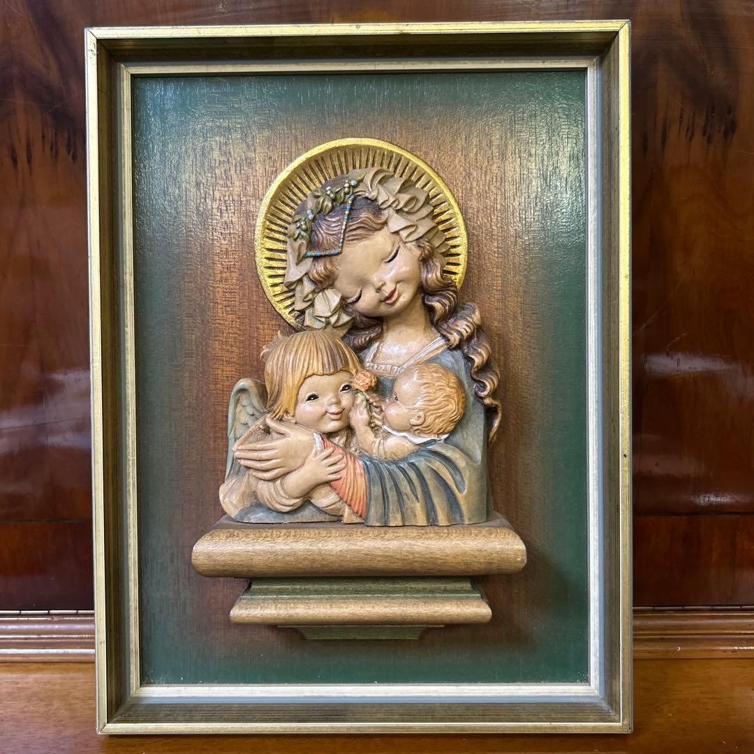 稀【聖母子と天使の壁掛け】ANRI アンリ人形　アンリ木彫り　母の日　クリスマス