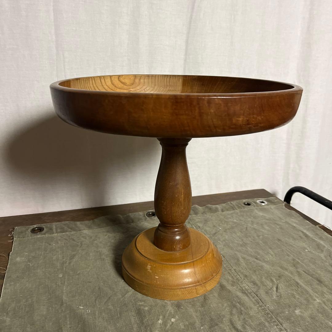 古雑貨アンティーク品◾️木製無垢材 大きなサイズ 木製コンポート皿 飾り台