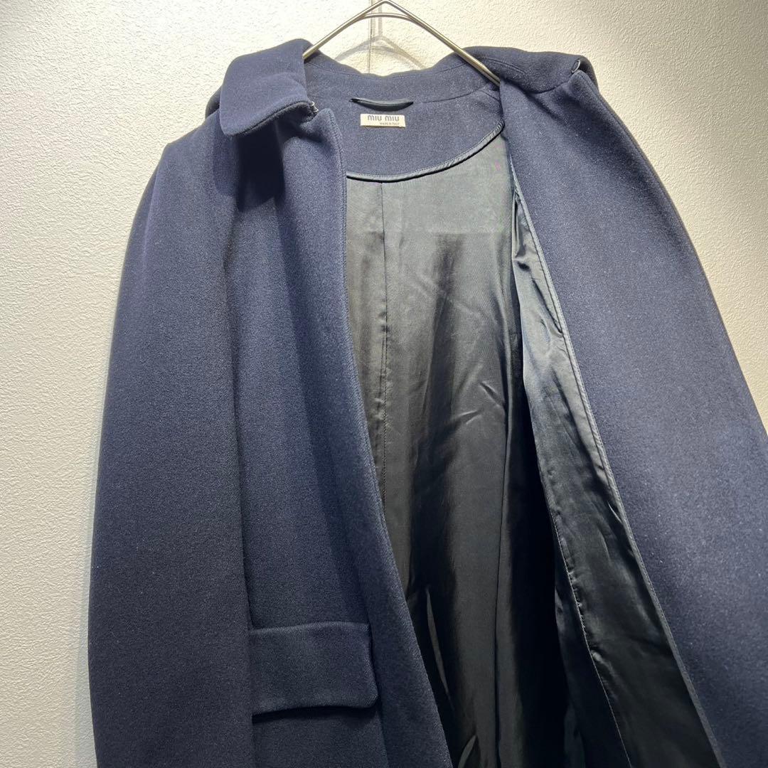 希少 MIU MIU 上質 ウール Aライン フーデッドステンカラーコート 40