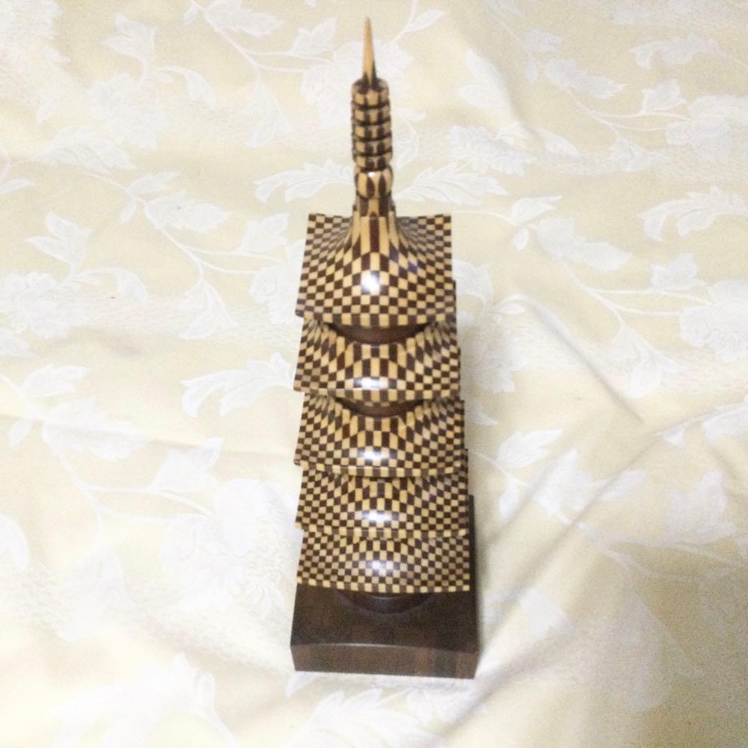 【廃版希少品】工芸品　箱根寄木細工　五重塔　高さ38cm