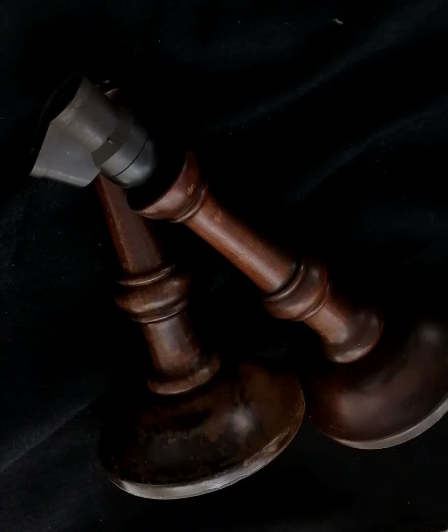 松本民芸 ミズメザクラ 無垢材 アンティークD型 木製スタンドのみ2本セット