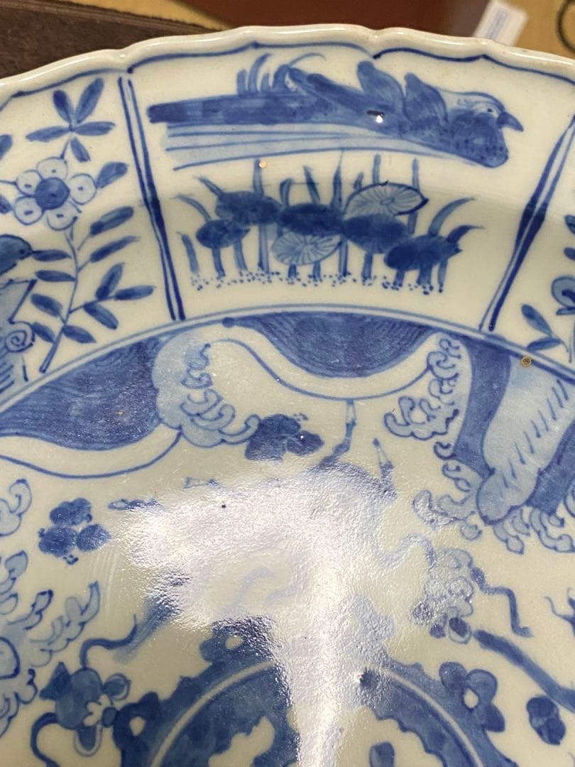 清朝　青白磁の神話的生物の皿　セット2枚