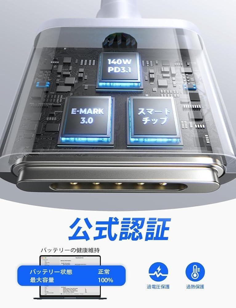 LISEN 140W Macbook Air 充電ケーブル 2m PD3.1