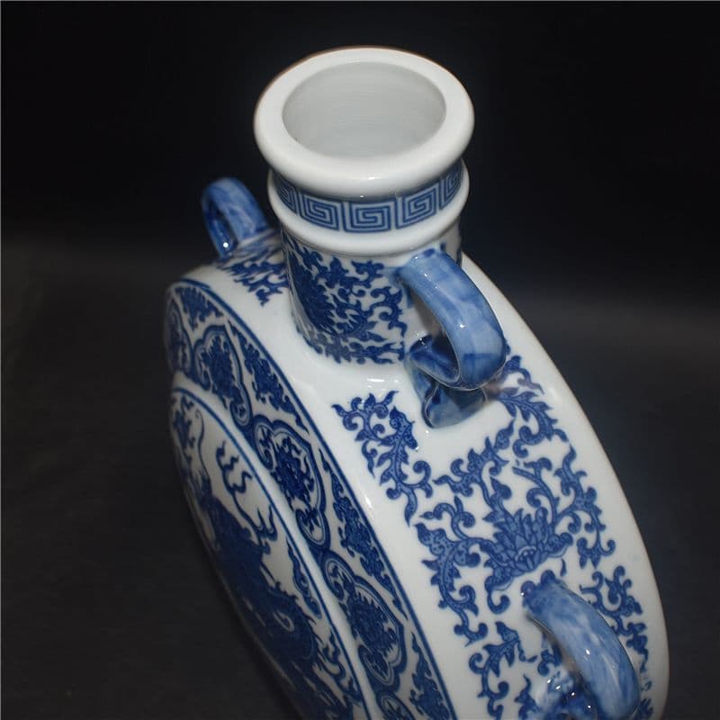 清乾隆青花開窓龍鳳呈祥福寿抱月瓶 景徳鎮 陶磁器 装飾品 現代工芸品美術品 置物