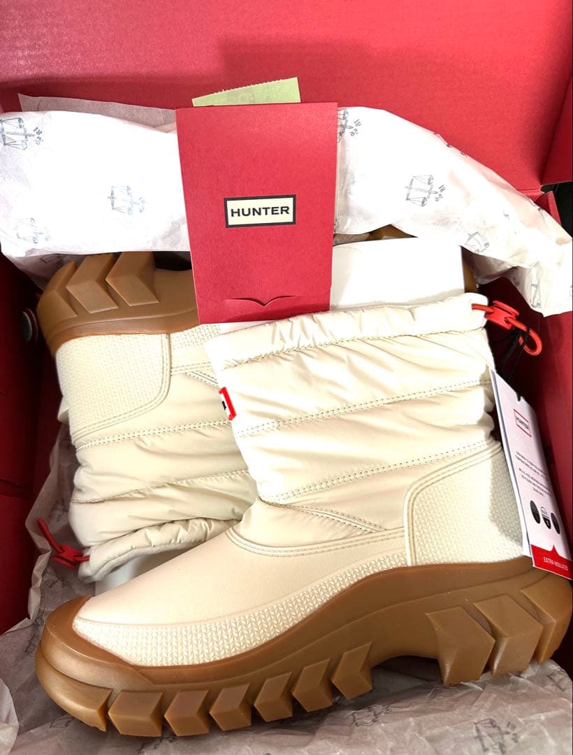 新品超人気 HUNTER スノーブーツ ショート (24cm、白) 防水防寒