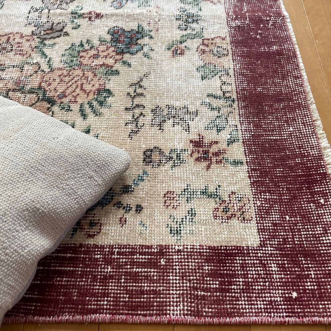104×200 キナリ×ボルドー　薔薇の街　トルコヴィンテージラグ