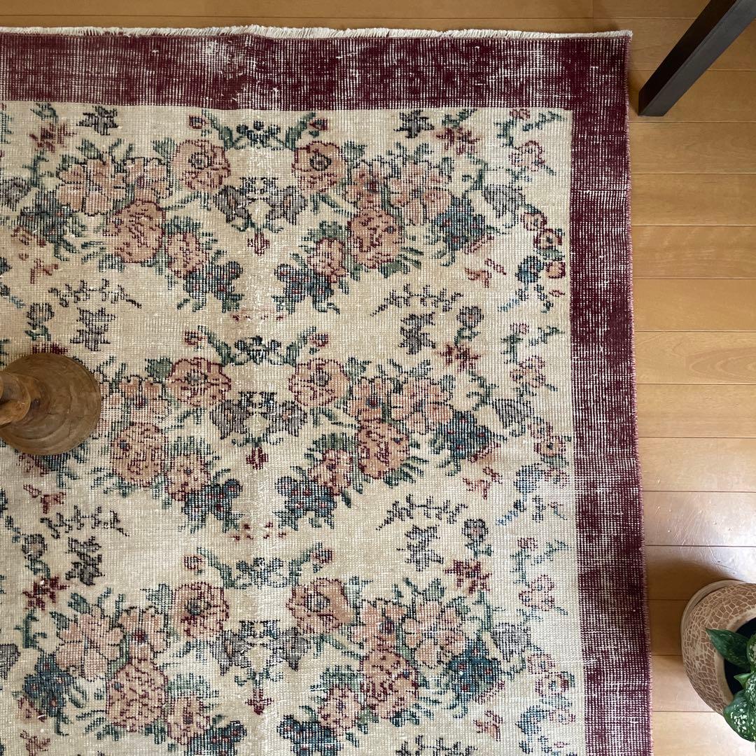 104×200 キナリ×ボルドー　薔薇の街　トルコヴィンテージラグ