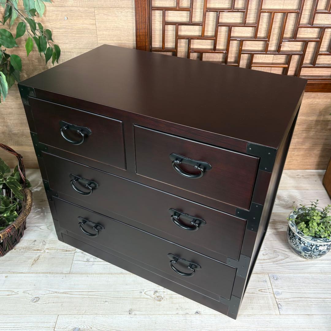 民芸家具和箪笥三段四つ引き木製桐材天然無垢収納家具飾り棚和タンス和室和風チェスト