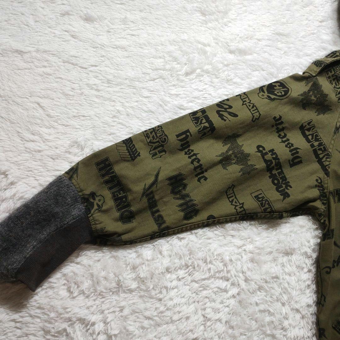 【美品】ヒステリックグラマー　総柄モッズコート　袖リブ　スカルワッペン　カーキ系