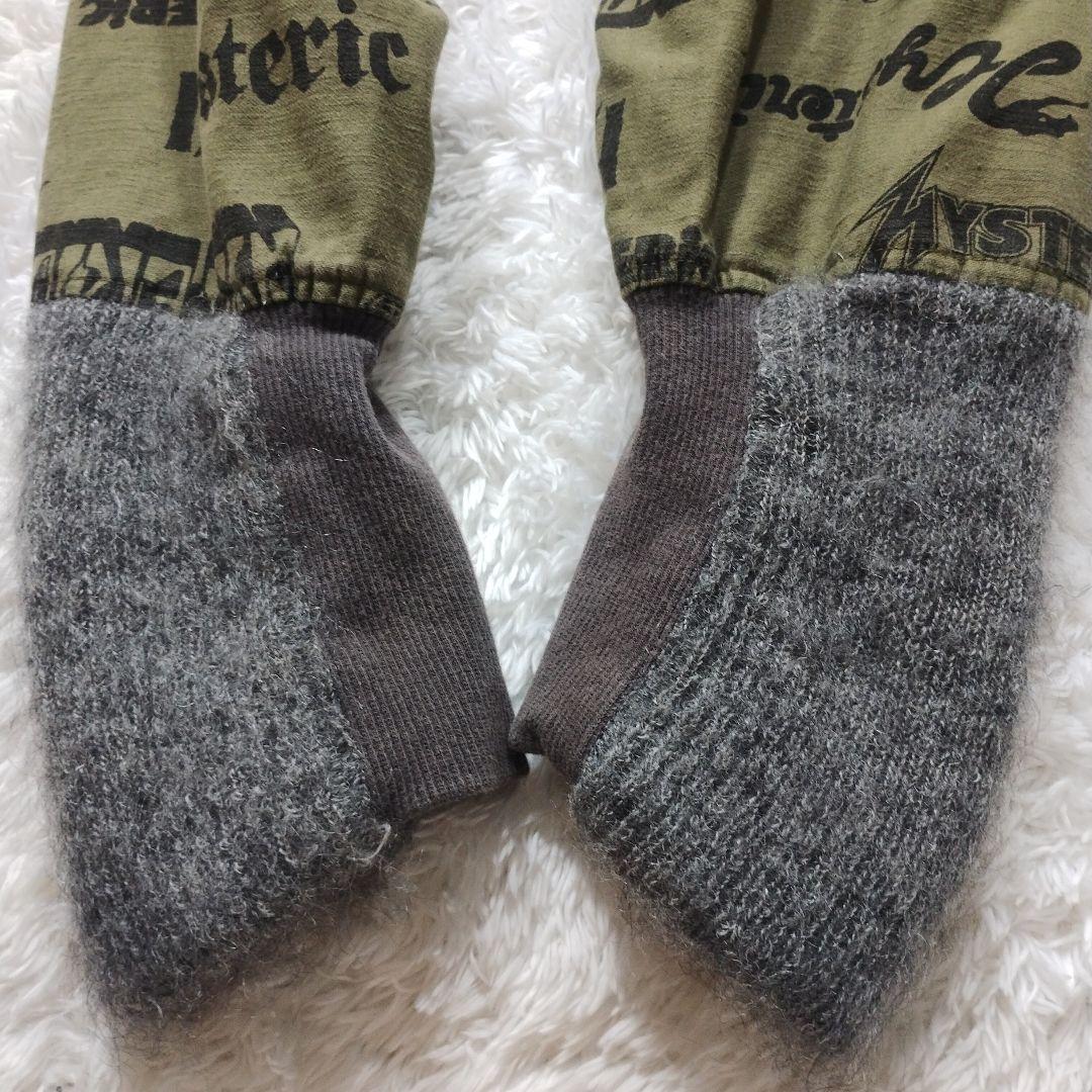 【美品】ヒステリックグラマー　総柄モッズコート　袖リブ　スカルワッペン　カーキ系