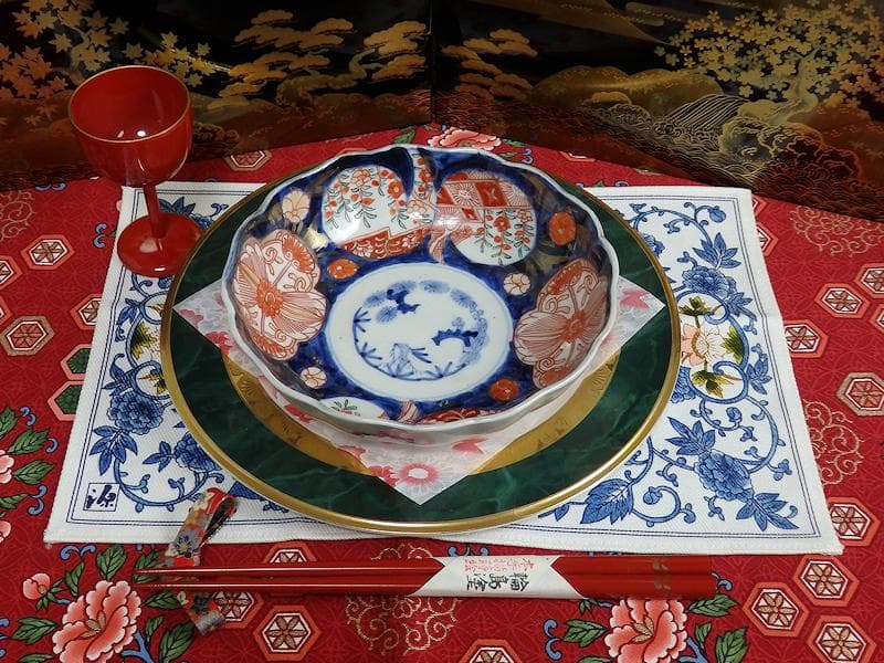 古伊万里　金襴手　枝垂れ桜に花の図　膾皿　5客　C738AS-fbef