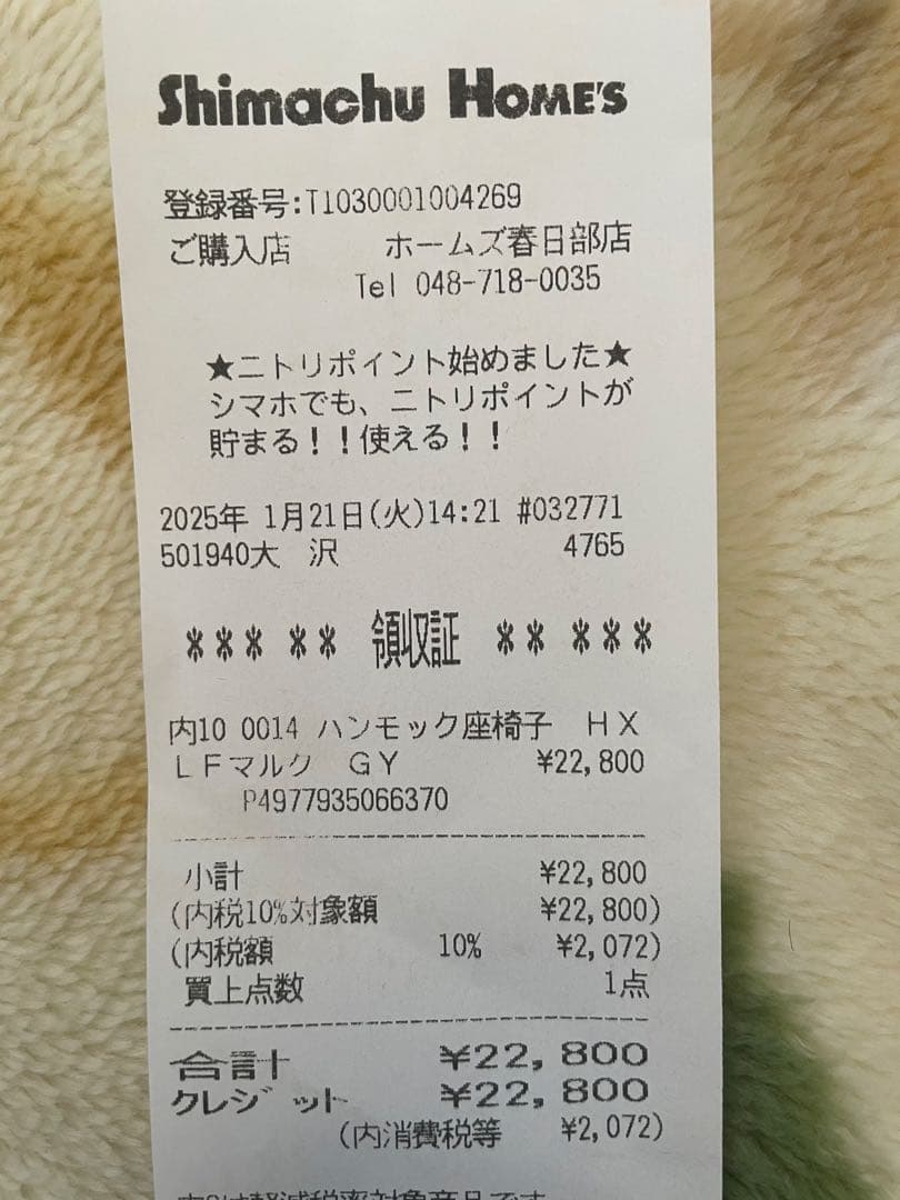 ハンモック座椅子(今年の1月21日に購入）