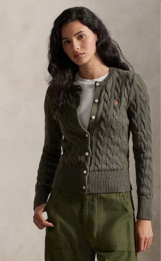 【正規品・未使用紙タグ付】ポロラルフローレン❤️ケーブルカーディガンカーキM