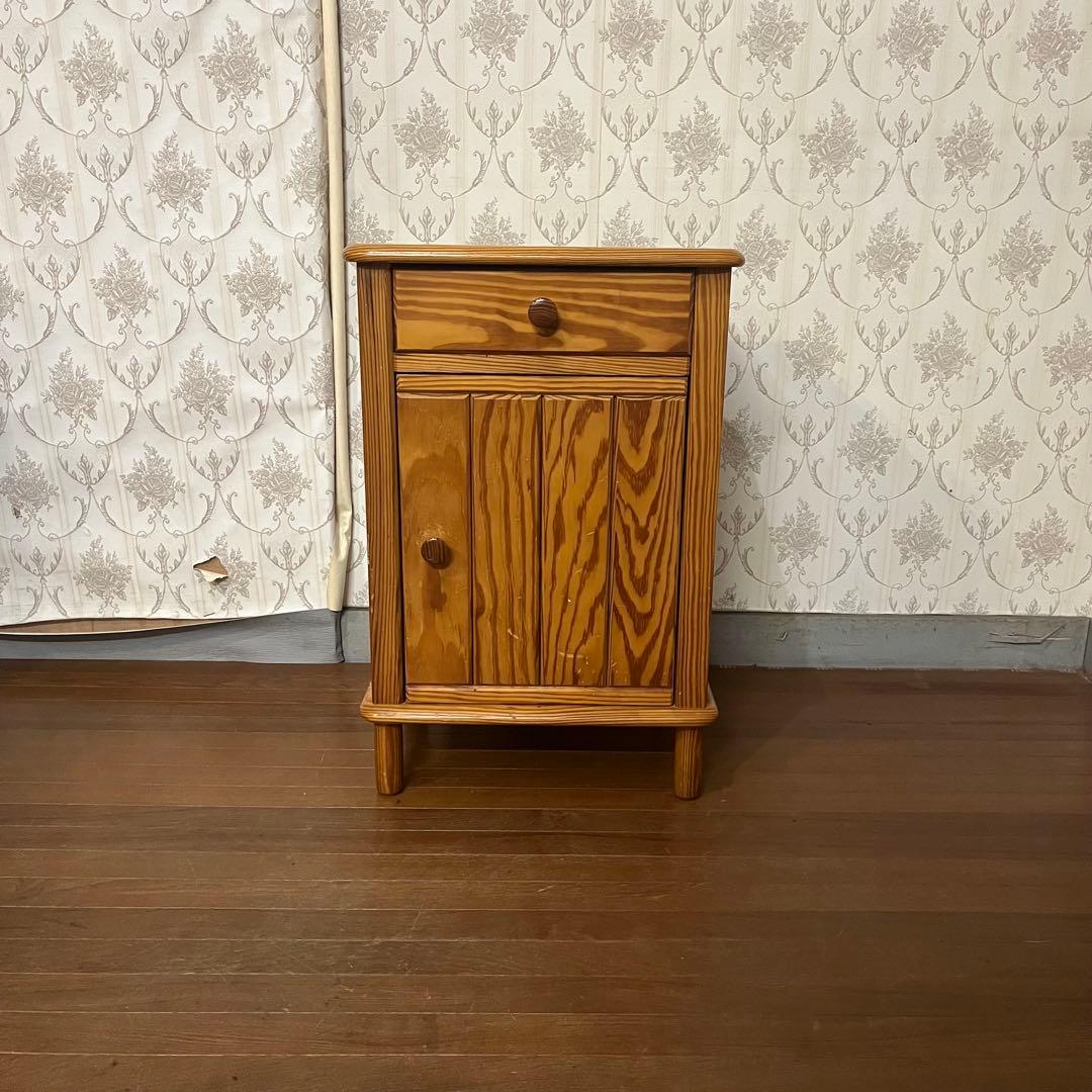 【アンティーク】木製 パイン材 電話台 サイドチェスト 収納棚 古家具 古民家