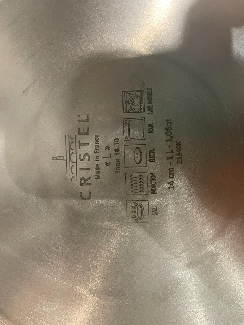 【美品】CRISTEL クリステル ステンレス L深鍋 14cm ガラス蓋付き