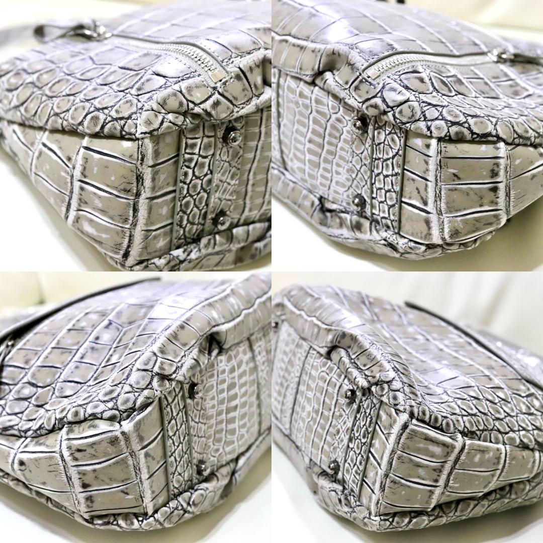 マットクロコダイル 2WAY トート＆ショルダーバッグ グレー