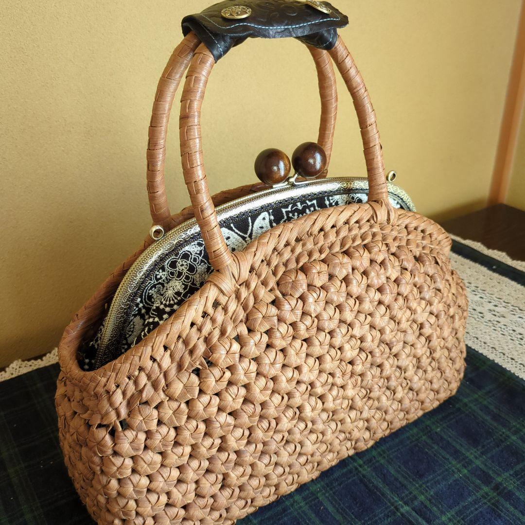 六角花結び編み山葡萄 籠かごバッグがま口ミナペルホネン