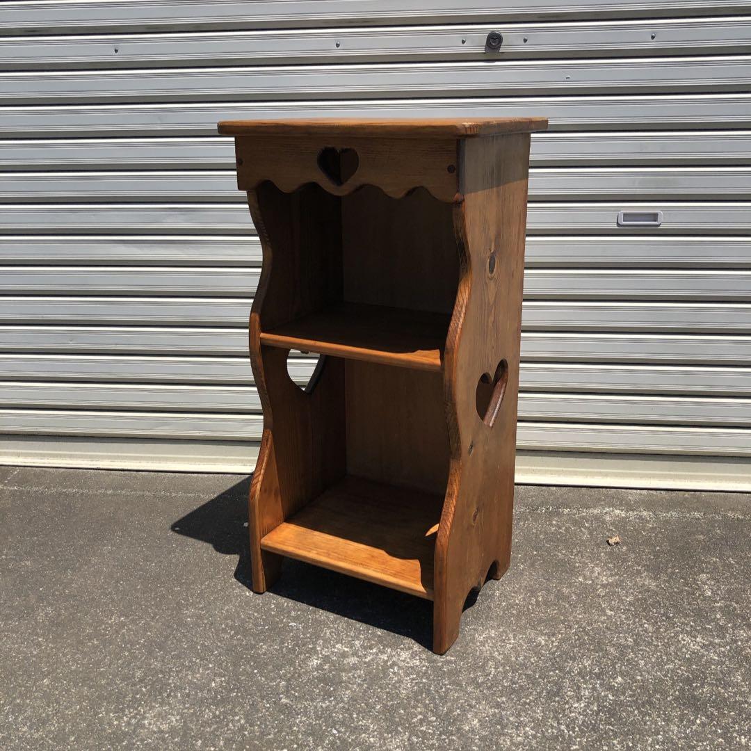 カントリー家具 ハートが可愛い！ パイン材 2段ラック 飾り棚 花台 送料無料