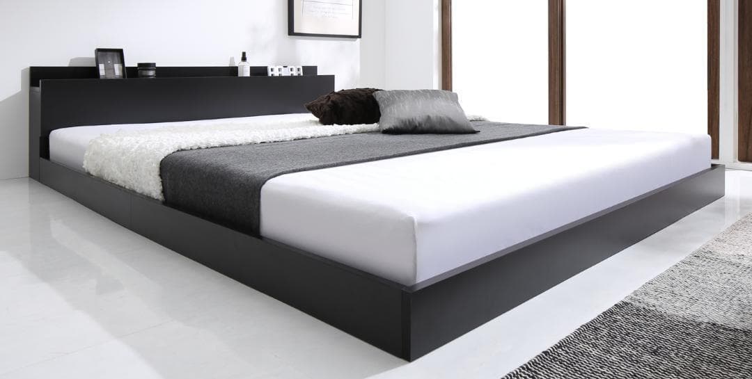 セール！新品 送料込 ダブルベッド マットレス付 棚 コンセント付 ブラック