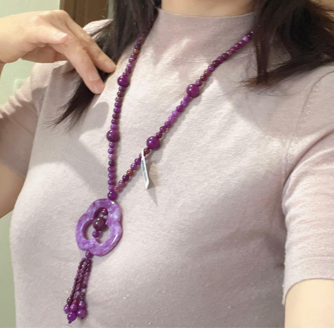 新品　高品質 南アフリカ産 天然舒俱来(スギライト)のネックレス★AB895