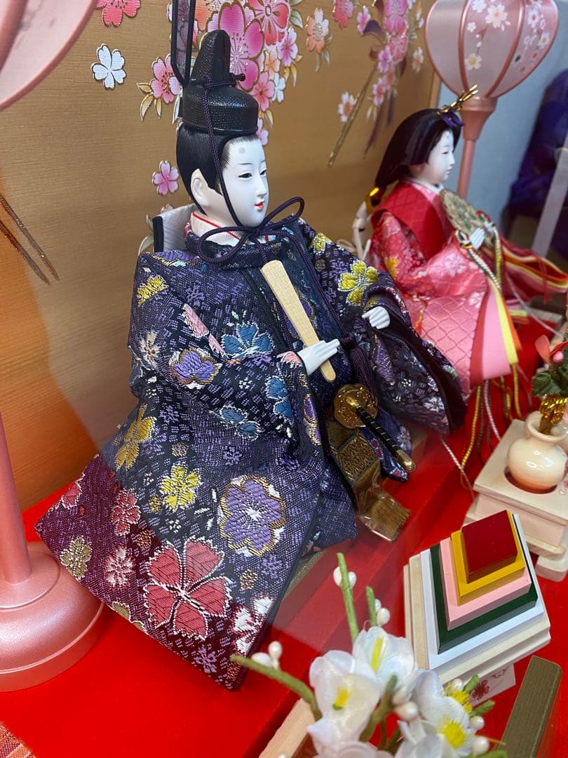 翔玉監修　雛人形親王飾りガラスケース入り・間口約５５×奥行約２８×高さ約４１㎝