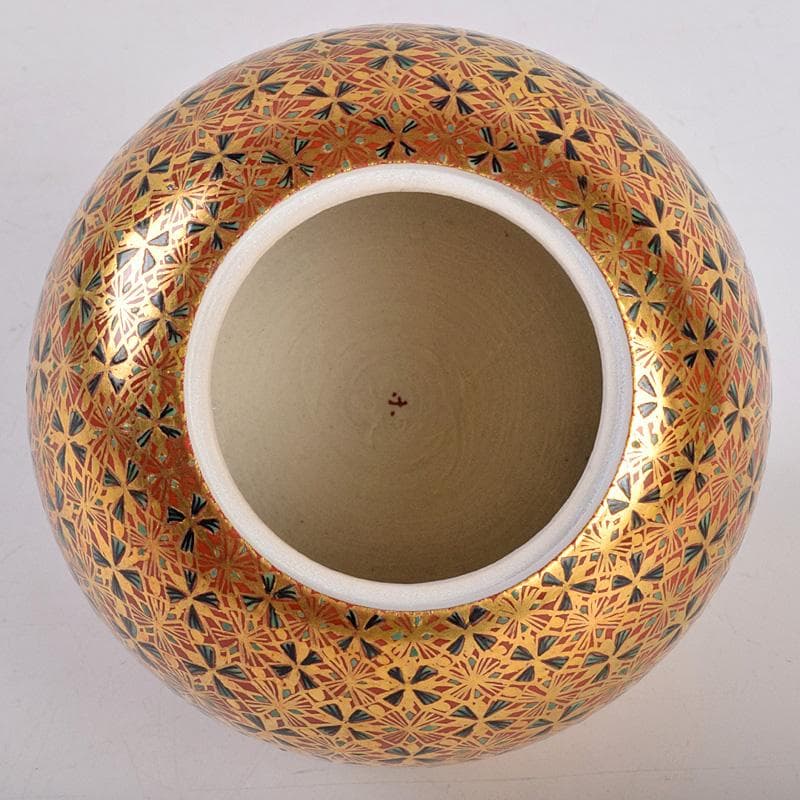 九谷焼　山本重義作　金彩　小紋手　香炉　共布共箱　M　R9007