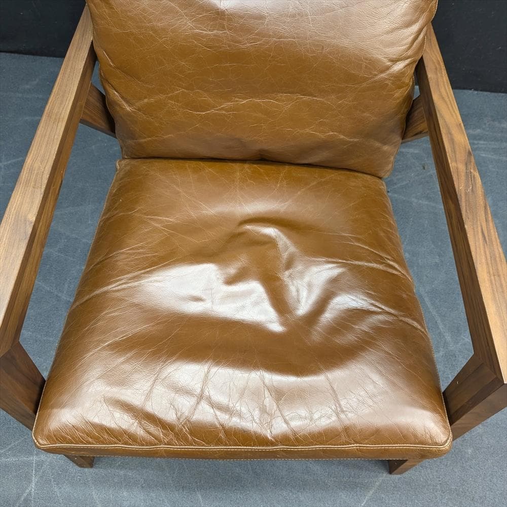 シギヤマ家具　岩倉榮利　ウォールナット　本革　イージーチェア　シングルソファ