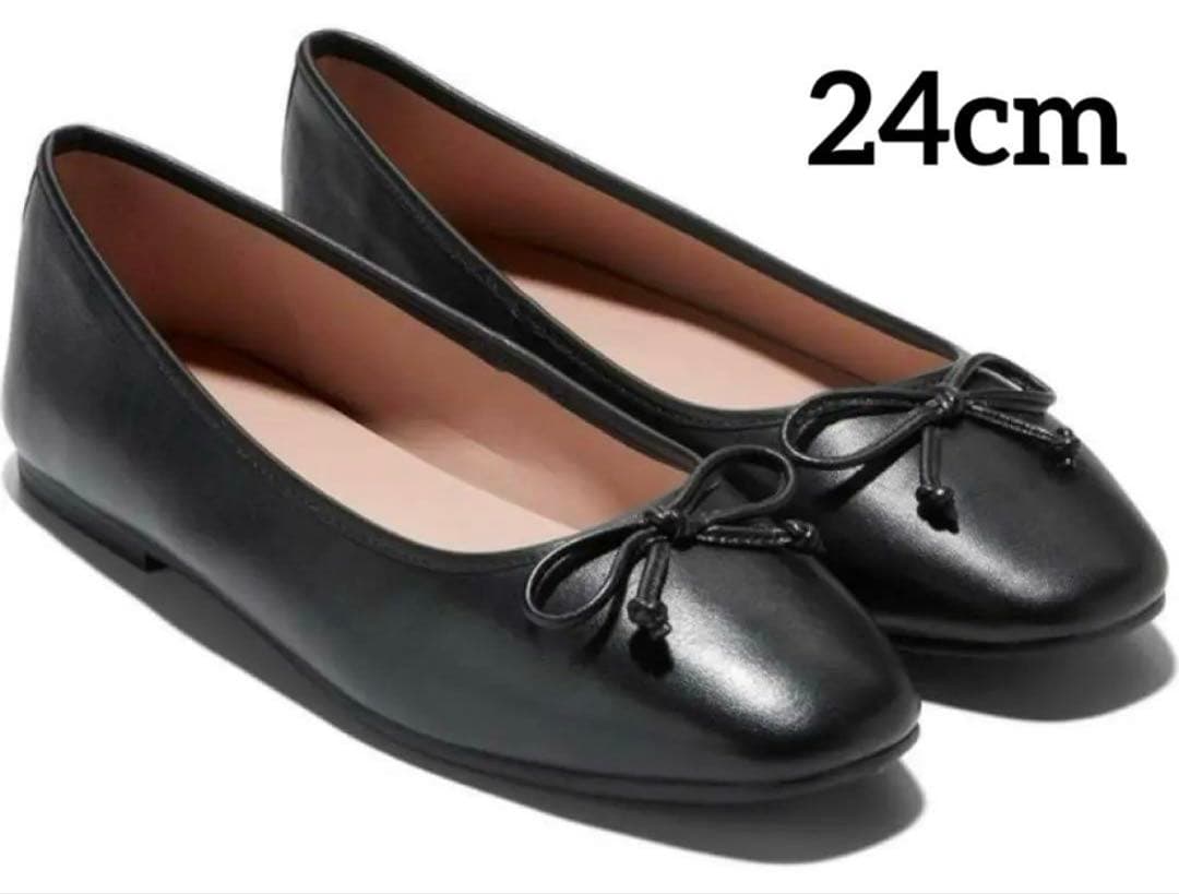 【Cole Haan】黒 リボン付き フラットシューズ