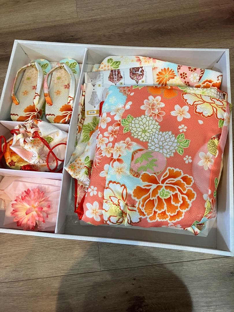 七五三用ピンク花柄着物セット　3歳