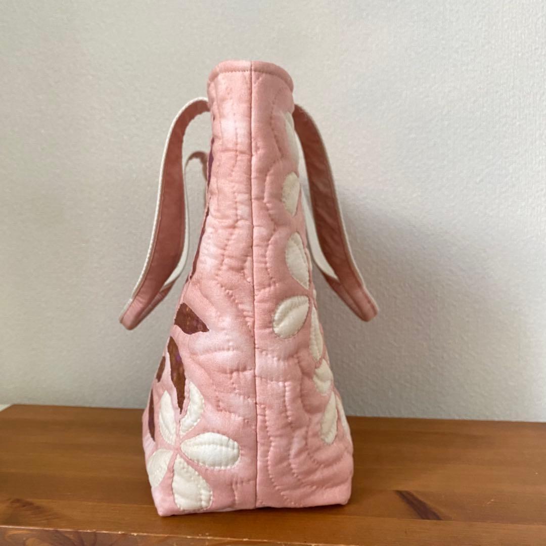 ハワイアンキルト◆トートバッグ◆プルメリア、バラ◆ハンドメイド