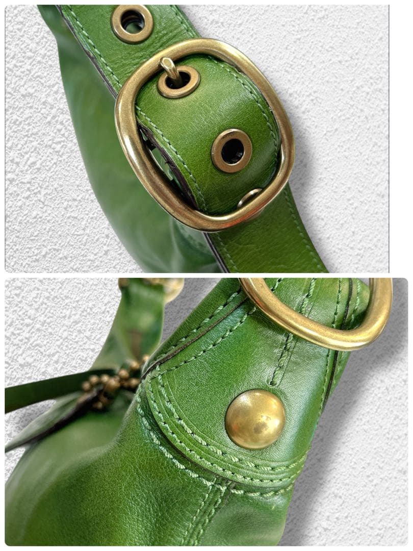 【希少色】コーチ　2wayバケツ型　オールレザー　ショルダーバッグ　グリーン