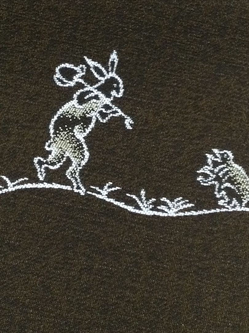 素敵な装い！西陣名古屋帯 綿芯仕立付 「鳥獣人物戯画」茶　簡易包装