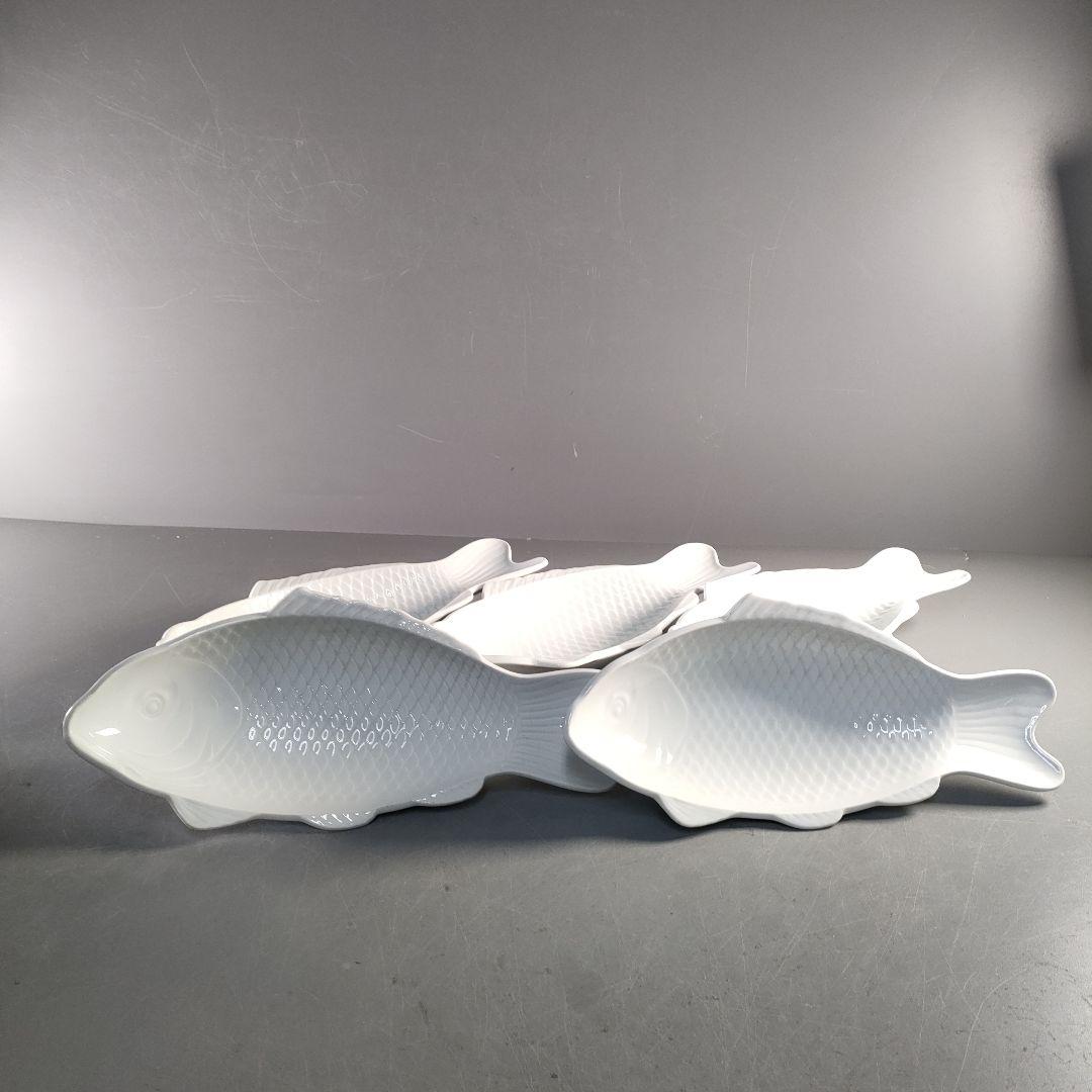 A1374-3/京峰 作/白磁魚文銘々皿5客/大皿/飾皿/盛皿/膾皿/懐石道具/