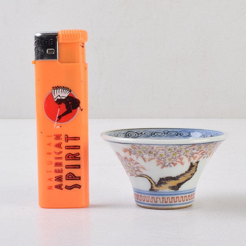 京焼　本多左平作　染付　桜漢詩文　盃　ぐい呑　時代箱　V　R9220