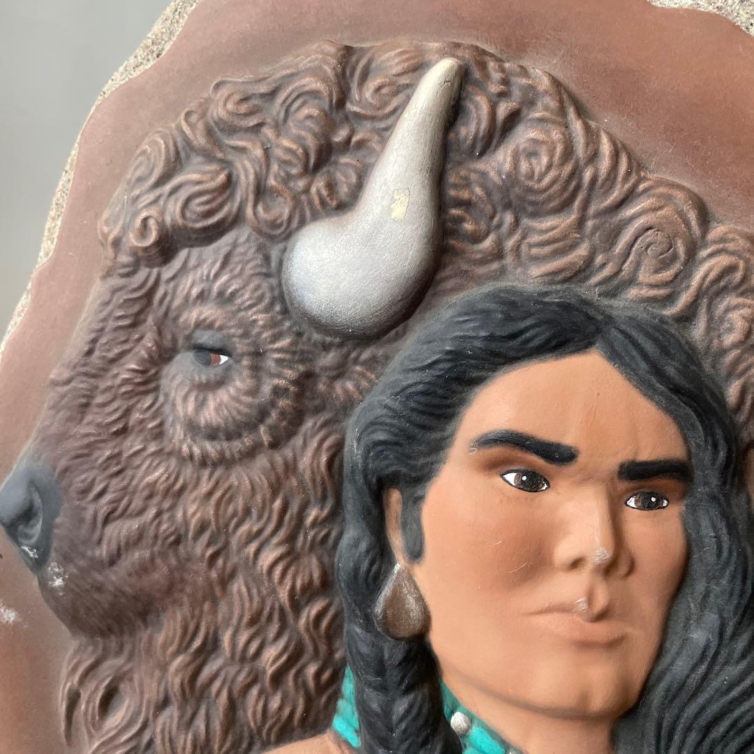 確認用　ネイティブアメリカン　インディアン　バッファロー　置物　サインあり　戦士