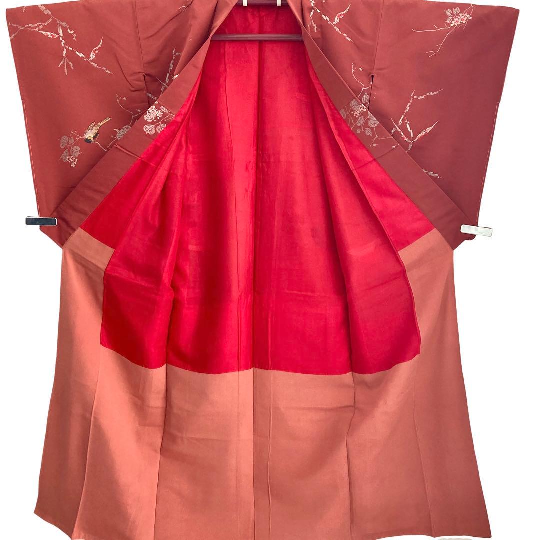 ★RIO★仕付け糸付　レトロ　アンティーク　小鳥　大正ロマン　お召　NO