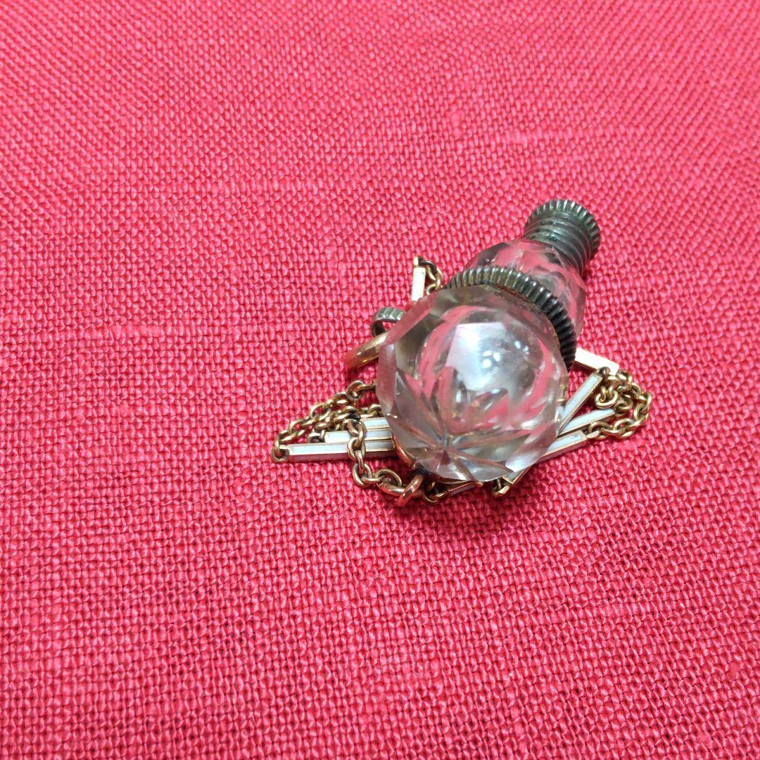 江戸時代ギヤマン切子瓢箪型銀製金具根付け/K18チェーン。